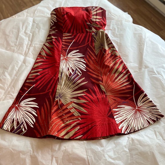 VTG 2000 Gap sz 4 strapless dress red orange white botanical print boning shelf - Picture 8 of 10